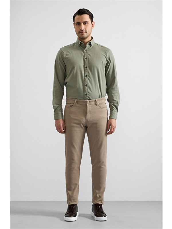 Süvari Bej Düz Casual Pantolon