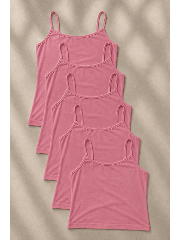 COMBINE Kadın İnce Askılı 5 Li Pembe Crop Bluz
