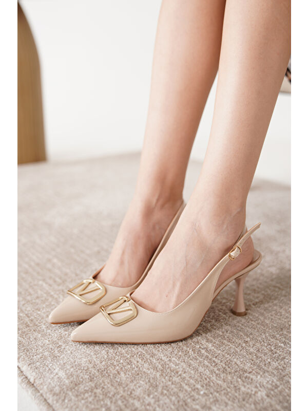 D1071 Kadın Günlük Ortopedik Arkası Açık Klasik Topuklu Ayakkabı - Görsel 5