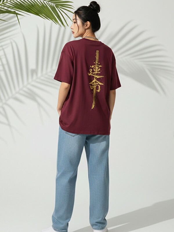 Trendseninle Kadın Bordo Japanese Sword Özel Baskılı Tişört