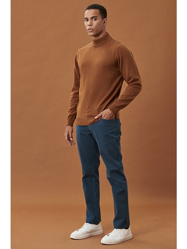 AC&Co / Altınyıldız Classics Erkek Petrol Kanvas Slim Fit Dar Kesim 5 Cep Pantolon