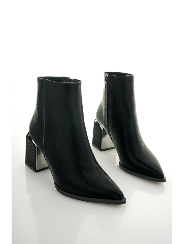 KYLİE Sivri Burun Kalın Topuklu Fermuarlı Kadın Bot - Görsel 4