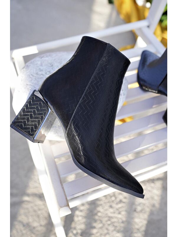 KYLİE Sivri Burun Kalın Topuklu Fermuarlı Kadın Bot - Görsel 6