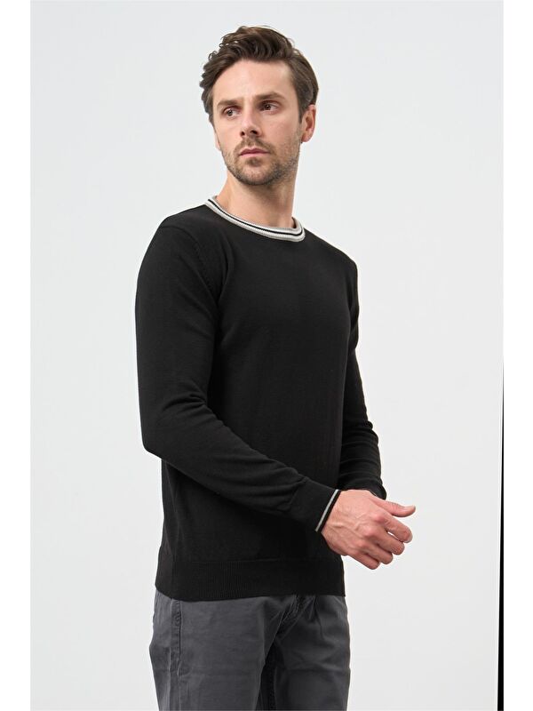 İMZA Siyah Uzun Kol Düz Örme Bisiklet Yaka Classic Slim Fit Triko 1012245108