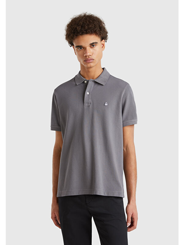 United Colors Of Benetton Erkek Antrasit Regular Fit Kısa Kollu Polo Tişört