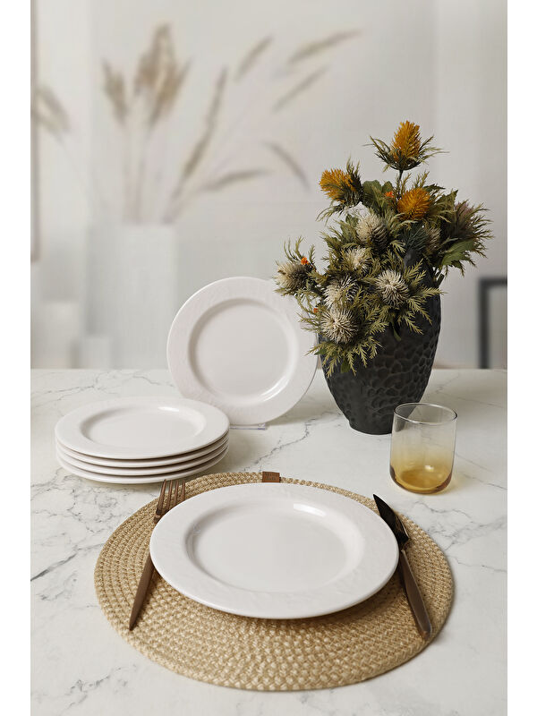 Keramika Beyaz İyonya Pasta Tabağı 22 Cm 6 Adet