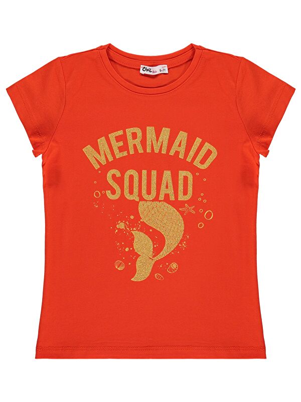 Civil Girls Mermaid Baskılı 6-9 Yaş Tişört - Turuncu
