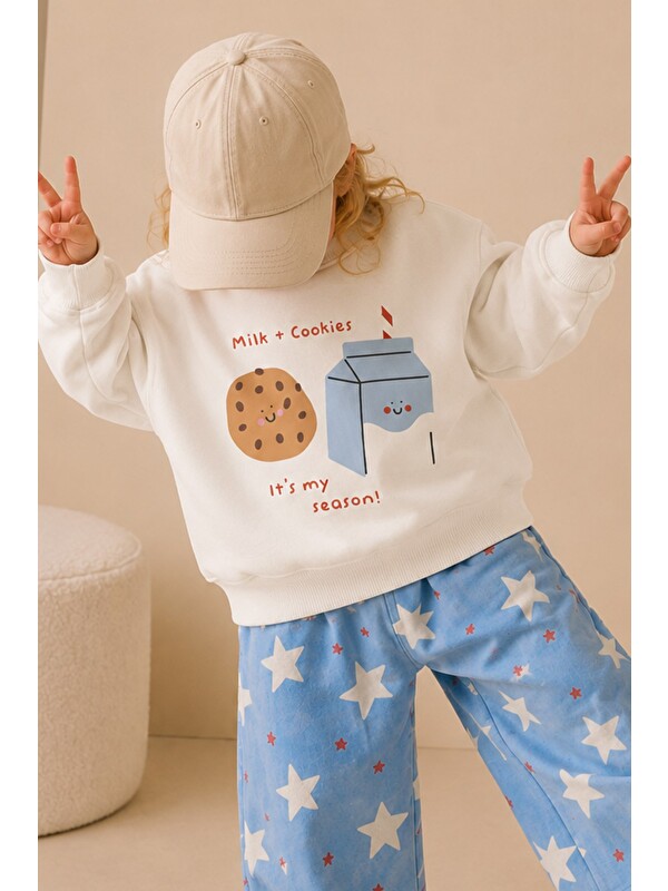 Monila Kız Çocuk 3 İplik Kumaş Pamuklu Baskılı Sweatshirt