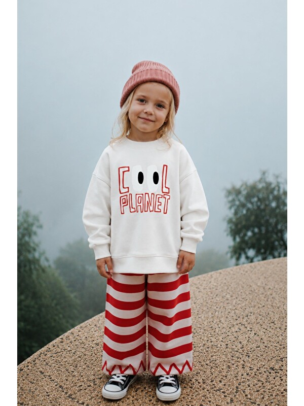 Monila Unisex Çocuk 3 İplik Kumaş Slogan Baskılı Pamuklu Sweatshirt
