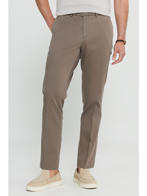 Altınyıldız Classics Erkek Vizon Pamuklu Slim Fit Dar Kesim Yan Cep Casual Pantolon