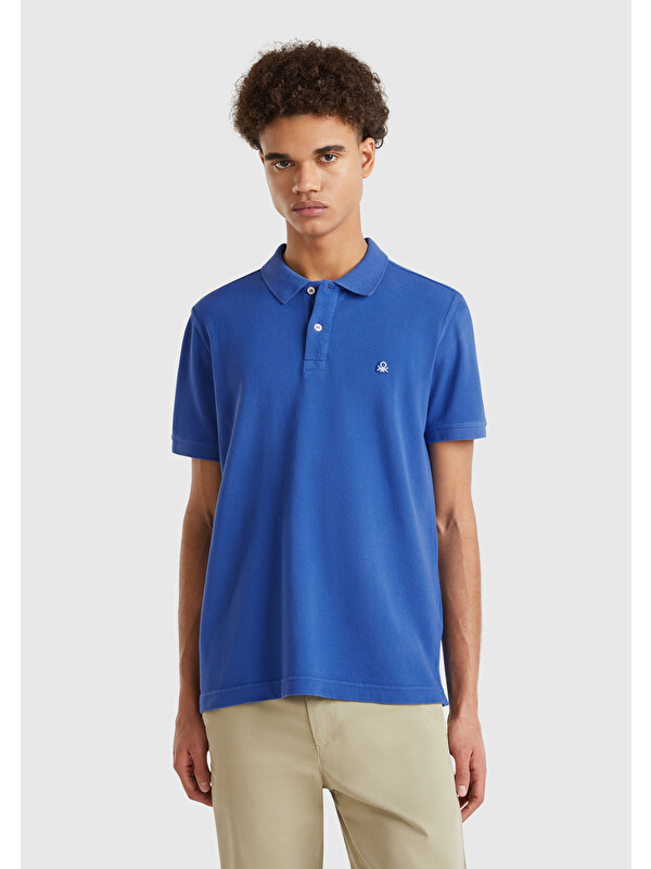 United Colors Of Benetton Erkek Saks Mavi Regular Fit Kısa Kollu Polo Tişört