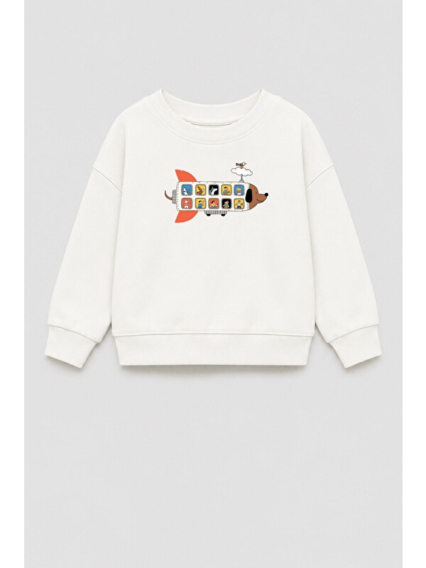 Monila Erkek Çocuk 3 İplik Kumaş Pamuklu Uçak Baskılı Sweatshirt