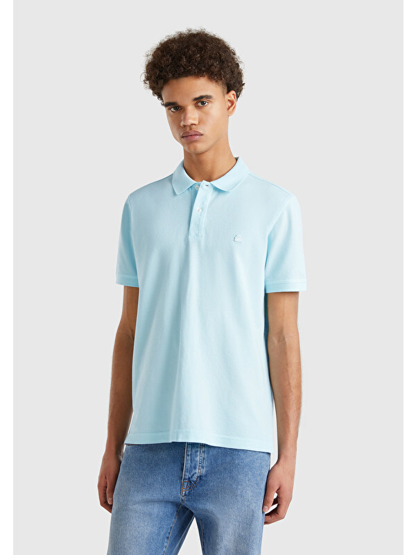 United Colors Of Benetton Erkek Açık Mavi Regular Fit Kısa Kollu Polo Tişört