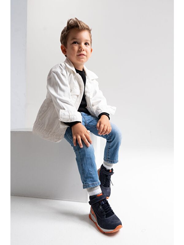 Erkek Çocuk Lacivert Hakiki Deri Suya Dayanıklı Günlük Bot - Görsel 2