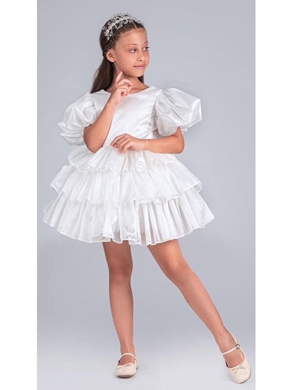 Mnk Baby & Kids Kız Çocuk Eklenebilir Kuyruk Detaylı, Taçlı Aspendos Abiye Elbise M00758