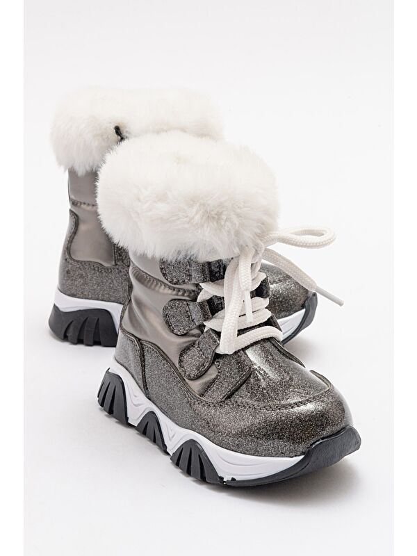 Kız Çocuk Platin Simli Rugan Deri Suya Dayanıklı Kürklü Günlük Bot - Görsel 2