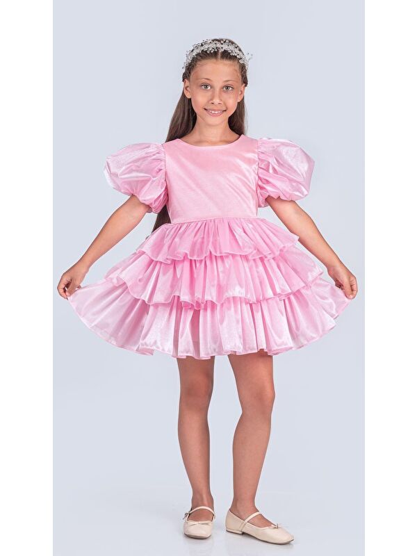 Mnk Baby & Kids Kız Çocuk Eklenebilir Kuyruk Detaylı, Taçlı Aspendos Abiye Elbise M00758
