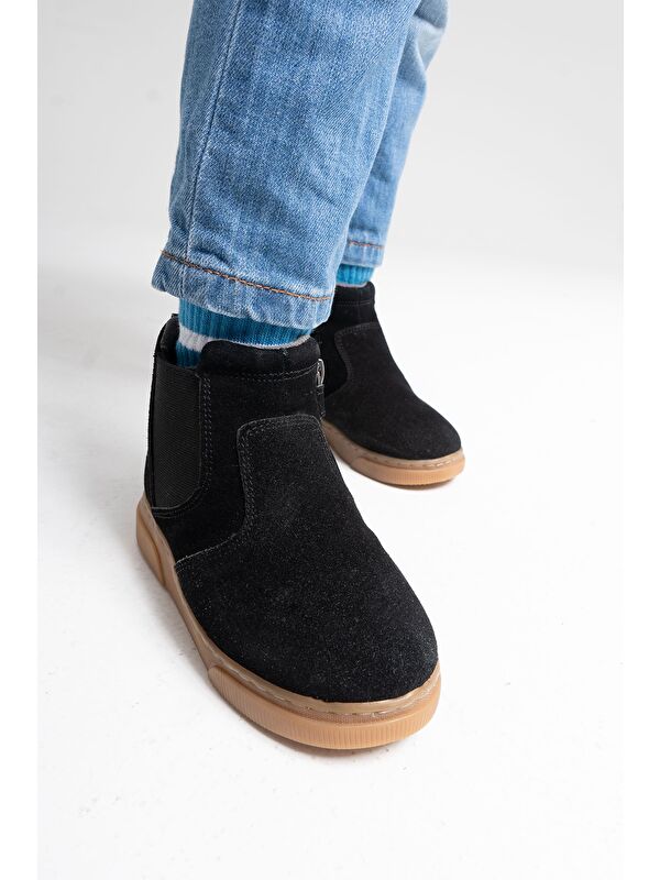 Erkek Çocuk Siyah Hakiki Deri Suya Dayanıklı Anatomik Günlük Bot - Görsel 5