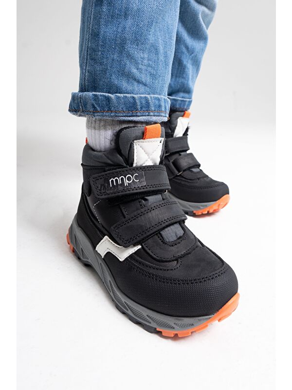 Erkek Çocuk Siyah Hakiki Deri Anatomik Günlük Bot - Görsel 5