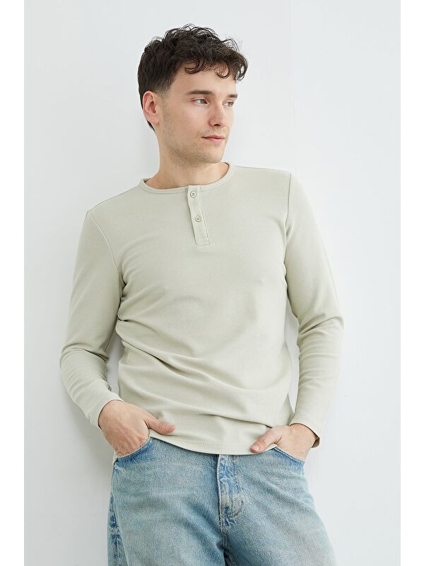 Fullamoda Petek Kumaş Yarım Düğmeli Sweatshirt