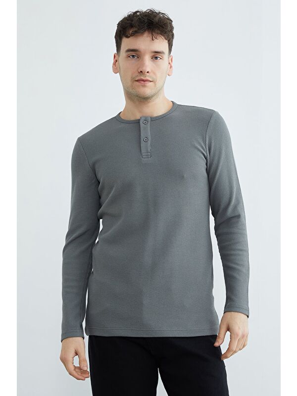 Fullamoda Petek Kumaş Yarım Düğmeli Sweatshirt