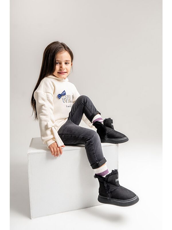 Kız Çocuk Siyah Hakiki Deri Suya Dayanıklı Kürklü Günlük Bot - Görsel 2