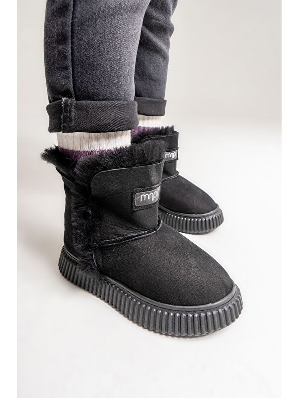 Kız Çocuk Siyah Hakiki Deri Suya Dayanıklı Kürklü Günlük Bot - Görsel 5