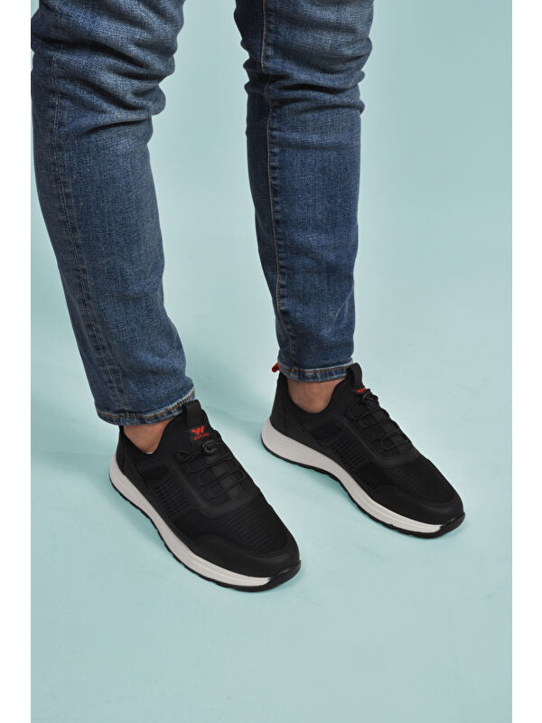 Siyah Kırmızı Hafif Esnek Kilit Bağcıklı Erkek Spor Ayakkabı Nans 6006 M - Görsel 2