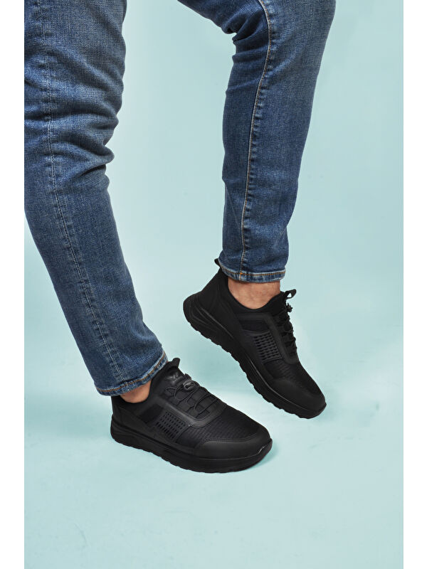 Siyah Hafif Esnek Kilit Bağcıklı Erkek Spor Ayakkabı Nans 6006 M - Görsel 4