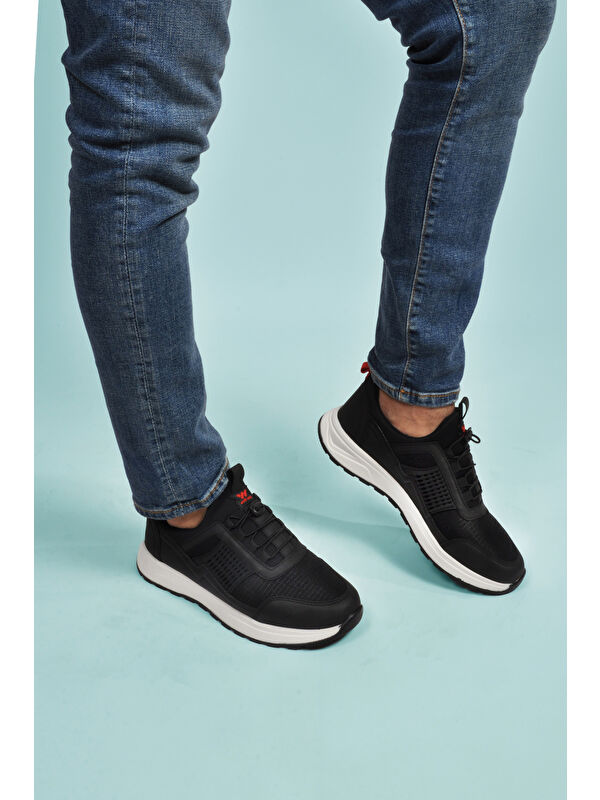 Siyah Kırmızı Hafif Esnek Kilit Bağcıklı Erkek Spor Ayakkabı Nans 6006 M - Görsel 4