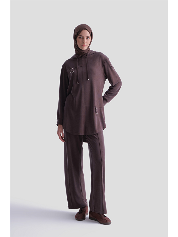 ARMİNE Kapüşonlu Örme Takım 25Kd4386 Kahve