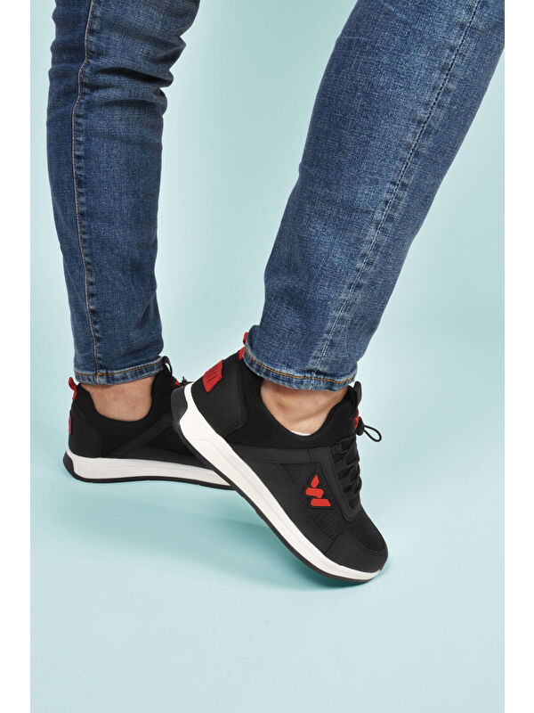 Siyah Kırmızı Kilit Bağcıklı Hafif Esnek Erkek Spor Ayakkabı Apollo 166 M - Görsel 4