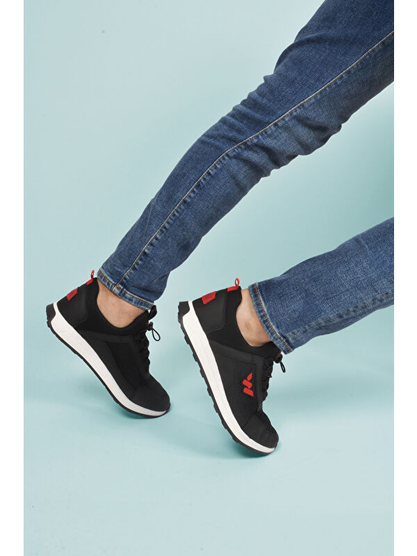 Siyah Kırmızı Kilit Bağcıklı Hafif Esnek Erkek Spor Ayakkabı Apollo 166 M - Görsel 5