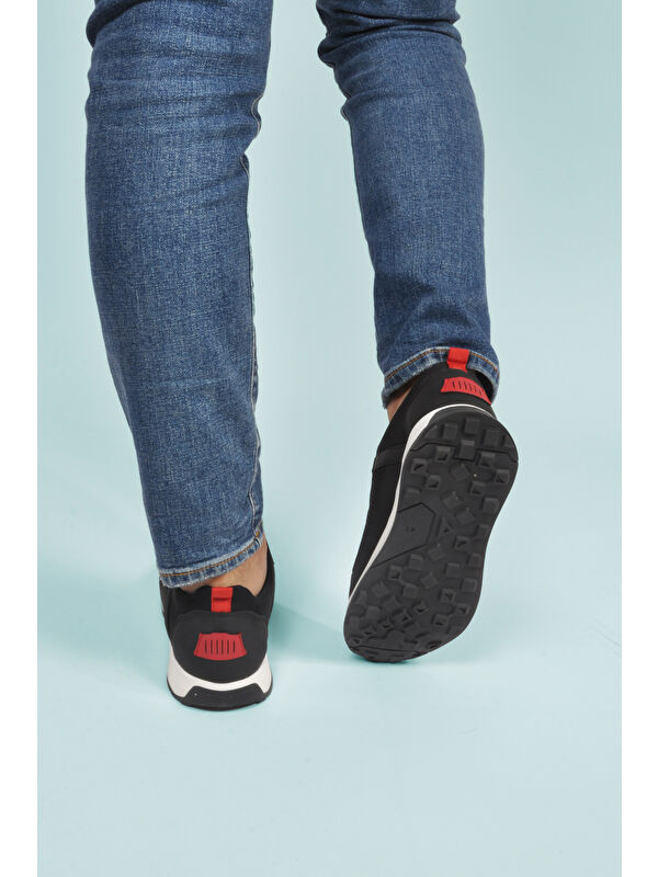 Siyah Kırmızı Kilit Bağcıklı Hafif Esnek Erkek Spor Ayakkabı Apollo 166 M - Görsel 6