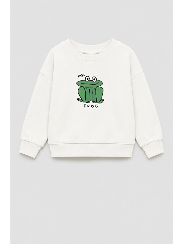 Monila Unisex Çocuk Kurbağa Baskılı 3 İplik Kumaş Pamuklu Sweatshirt