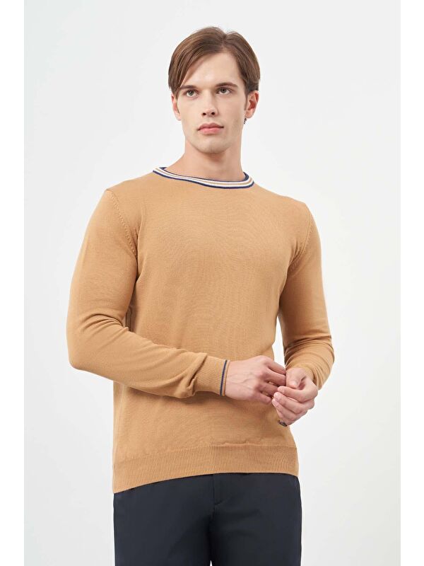 İMZA Camel Uzun Kol Düz Örme Bisiklet Yaka Classic Slim Fit Triko 1012245108