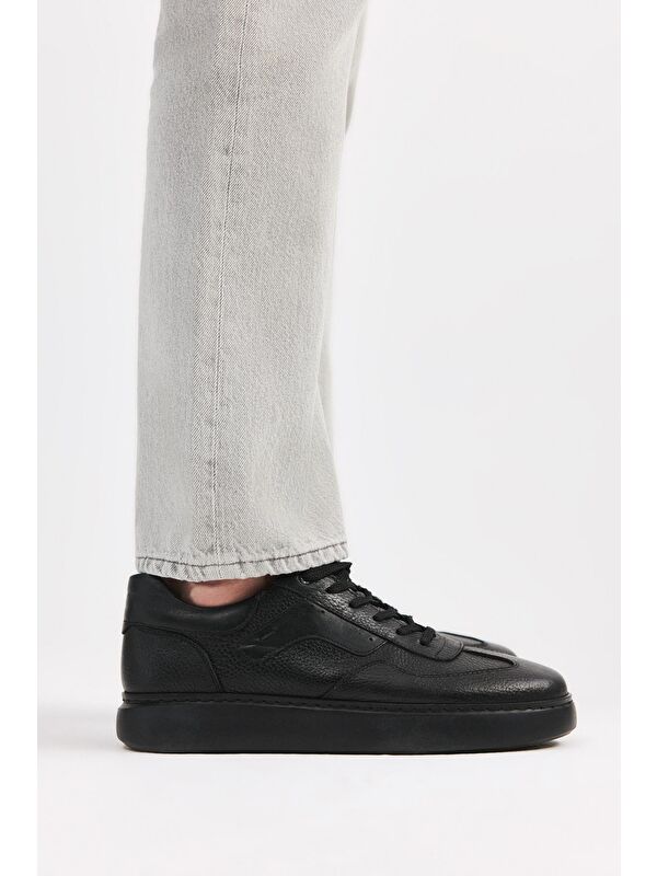 Erkek Deri Siyah Hafif Tabanlı Spor Ayakkabı - Görsel 3