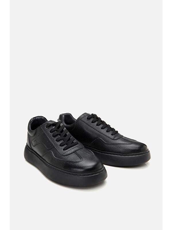 Erkek Deri Siyah Hafif Tabanlı Spor Ayakkabı - Görsel 6