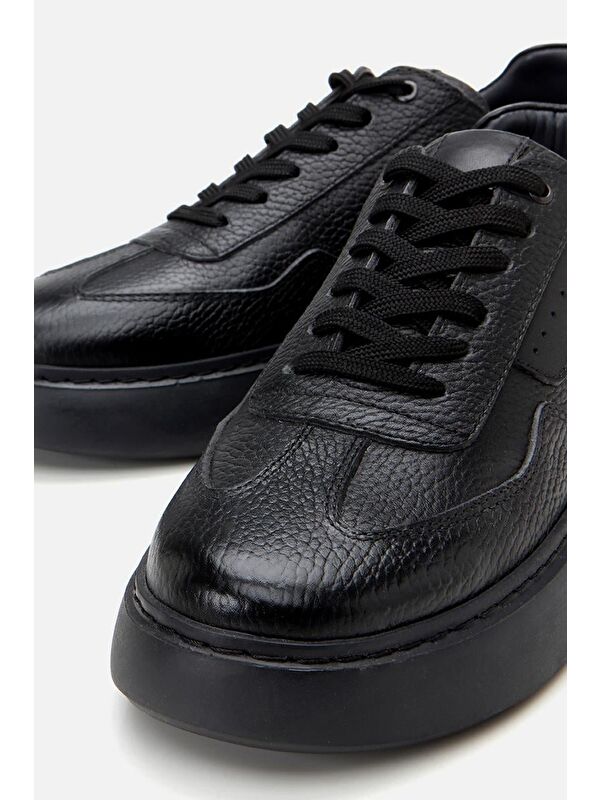 Erkek Deri Siyah Hafif Tabanlı Spor Ayakkabı - Görsel 7