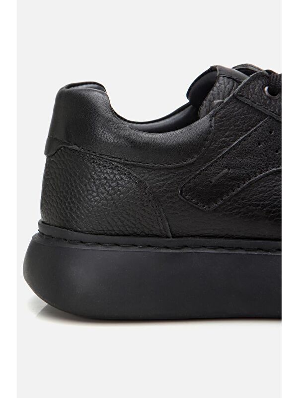 Erkek Deri Siyah Hafif Tabanlı Spor Ayakkabı - Görsel 9