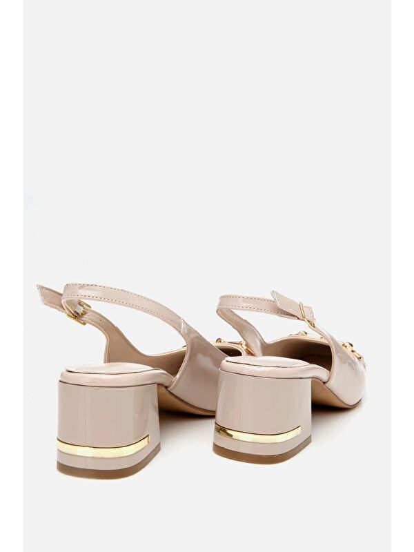 Kadın Rugan Bej Tokalı Arkası Açık Topuklu Ayakkabı - Görsel 8