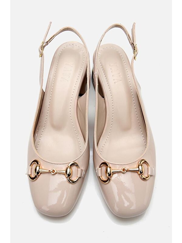 Kadın Rugan Bej Tokalı Arkası Açık Topuklu Ayakkabı - Görsel 9