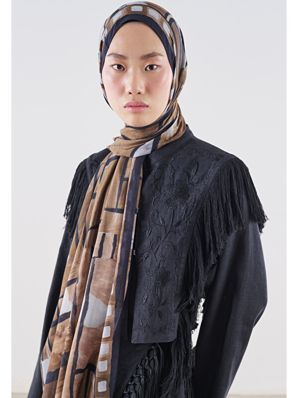 Fresh Scarfs Abstract Blocks Desen Rami Viskon Şal Koyu Kahve