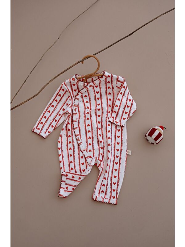 Oh La La Koala For Little Ones Kalp Desenli Dantel Detaylı Kruvaze Tulum
