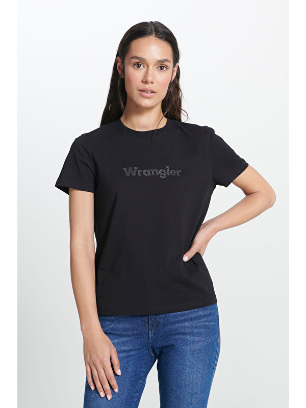 Wrangler Regular Fit Bisiklet Yaka %100 Pamuk Siyah Tişört