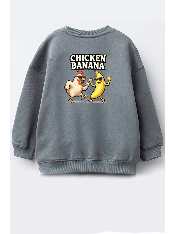 Monila Unisex Çocuk Sırtı Baskılı 3 İplik Kumaş Pamuklu Sweatshirt