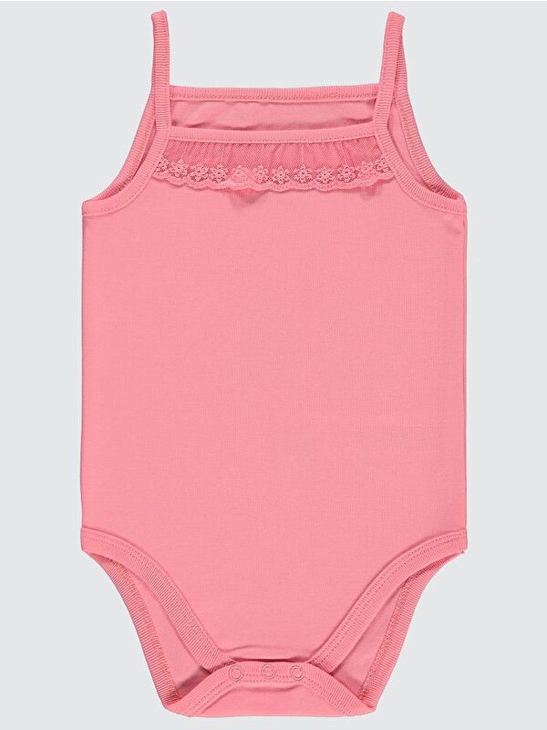 Civil Baby Penye İp Askılı Dantelli 3-9 Ay Kız Çıtçıtlı Badi - Pembe 3-6 Ay