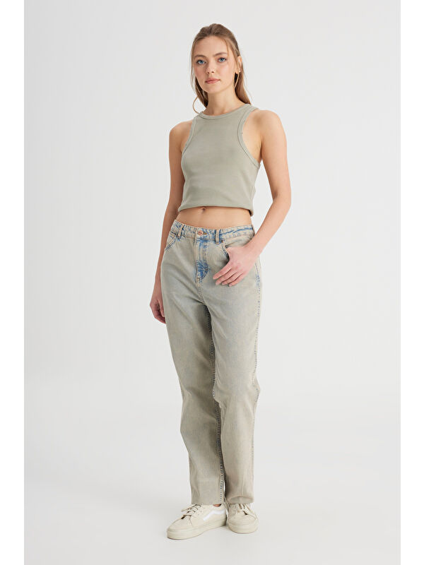 Wrangler Regular Fit Normal Kesim Yüksek Bel Düz Paça %100 Pamuk Wild West Taş Rengi Jean Jean Pantolon