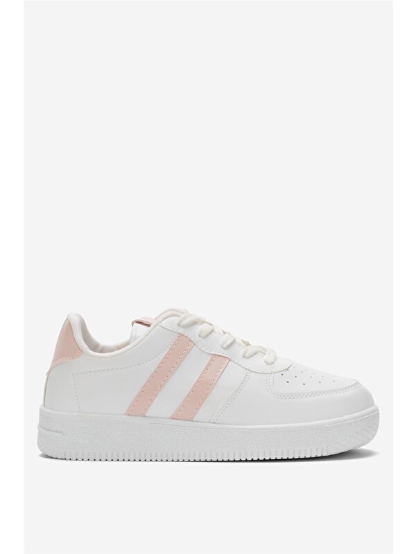 LİGER Unisex Bağcıklı Günlükspor Sneaker Ayakkabı Beyaz - Pudra