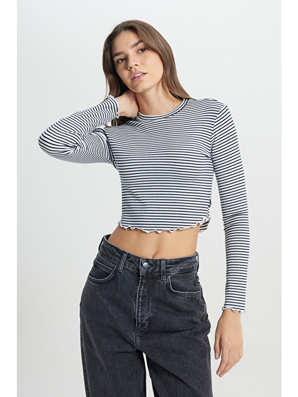 Lee Slim Fit Dar Kesim Bisiklet Yaka Beyaz Uzun Kollu Tişört